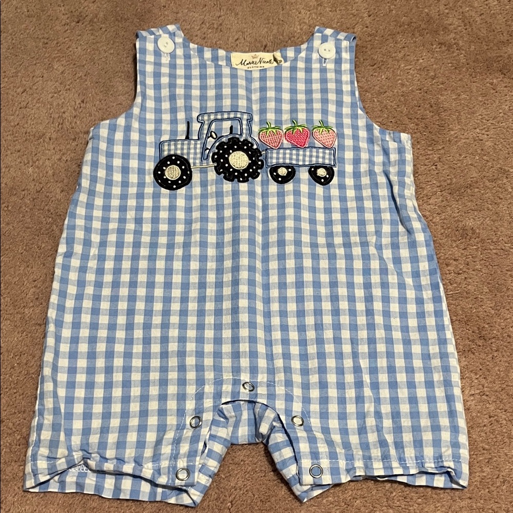 6-12M Marie Nicole Strawberry Tractor Outfit
